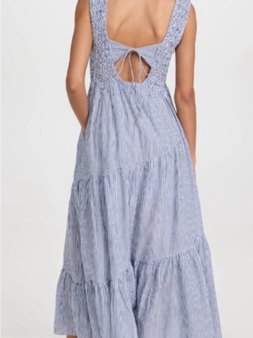 Free People Juno Blue and White Striped Smocked V-Neck Maxi Dress - Size Medium - Picture 3 of 6